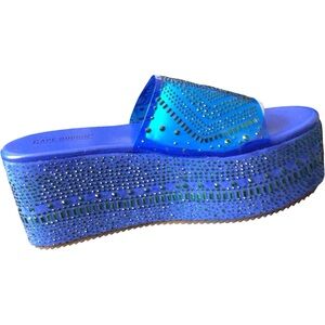 Cape Robbin Vibrant Blue Studded Platform Slides with Rhinestones